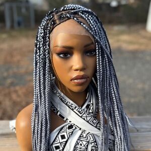 Mettalic Silver Mixed gray Full lace knotless braids